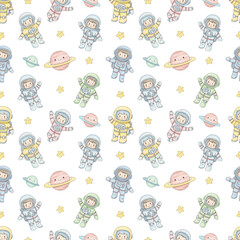 seamless pattern with cute astronaut transparent background