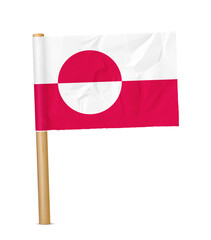 Greenland paper flag with wooden pole realistic 3d illustration. Hand flag of Greenland transparation png © lemugraphics