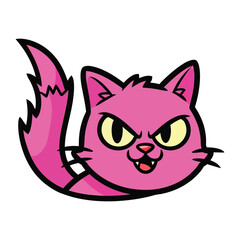 Pink Cat Cartoon: A vibrant cartoon illustration of a sassy pink cat with sharp eyes, capturing a playful and energetic mood.