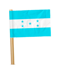 Honduras paper flag with wooden pole realistic 3d illustration. Hand flag of Honduras transparation png