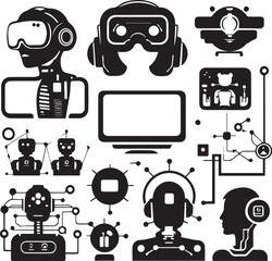 Futuristic Technology Black Silhouette Set