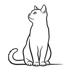 Contemplative Cat Silhouette: A sleek, minimalist line drawing portrays a graceful cat in a moment of quiet contemplation. Its elegant form is accentuated by the simple.