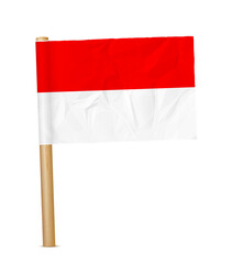 Indonesia paper flag with wooden pole realistic 3d illustration. Hand flag of Indonesia transparation png