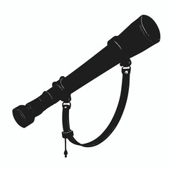 Black silhouette of a hand-held telescope with leather wrap and stitched strap loop, plain white background