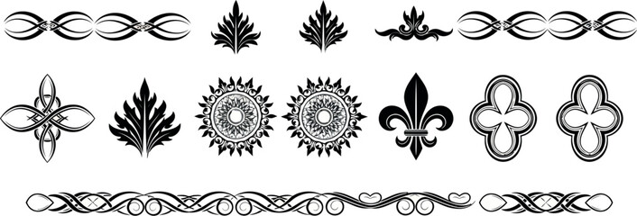 Vector art of collection of black ornamental elements and dividers © Ajit