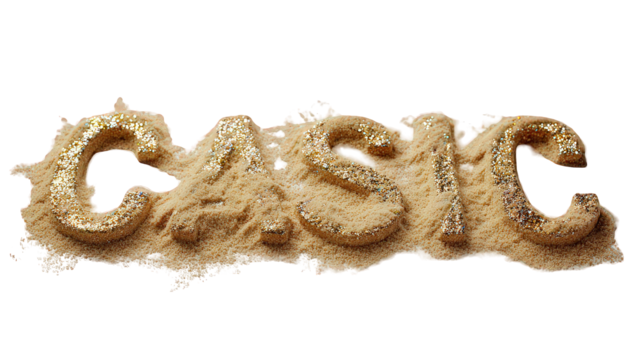 Gold Glitter Text Basic on Tan Sand