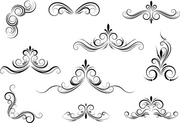 Vector art of collection of elegant black vintage ornamental swirls and flourishes