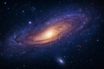 Golden Galactic Core with Vibrant Spiral Arms