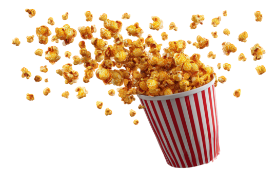 Flying Popcorn in Red and White Striped Bucket