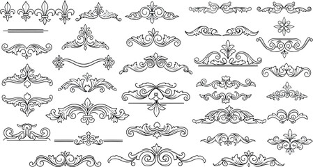 Vector art of collection of ornate vintage decorative flourishes and dividers