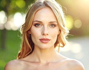 Blonde woman outdoors, beautiful portrait
