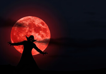 Vampire silhouette red moon night sky blood moon full moon silhouette spooky horror Halloween