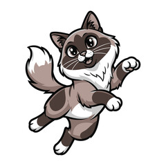 Cheerful Kitten: A cartoon kitten leaps with unbounded joy, showcasing a playful pose and captivating the viewer with its infectious happiness.