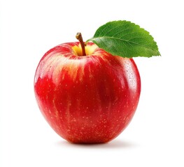 Red apple with leaf, isolated white background