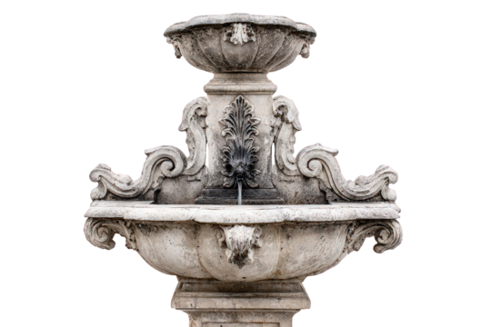 Ornate Grey Stone Fountain with Intricate Carvings