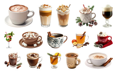 PNG Assorted cozy hot beverages collection, element set on transparent background
