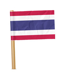 Thailand paper flag with wooden pole realistic 3d illustration. Hand flag of Thailand transparation png