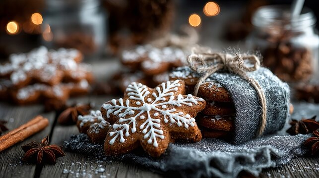 Gingerbread cookies with icing for christmas celebration - Powered by Adobe