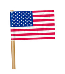 Usa paper flag with wooden pole realistic 3d illustration. Hand flag of united states of america transparation png