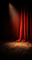 Stage spotlight on deep red curtain