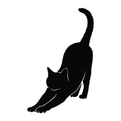 Black Cat Stretching Silhouette: A minimalist monochrome silhouette of a sleek black cat, captured mid-stretch, showcasing elegant lines and the grace of feline movement.