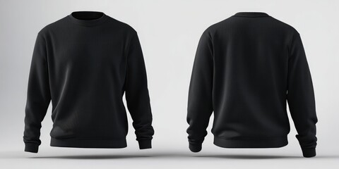 Mockup of a black ribbed crew-neck sweatshirt, front and back views