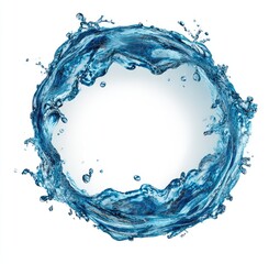 Circular splash of blue water against white
