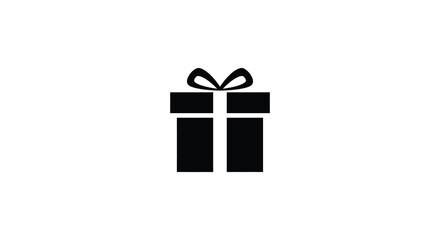 A simple black and white illustration of a gift with a bow