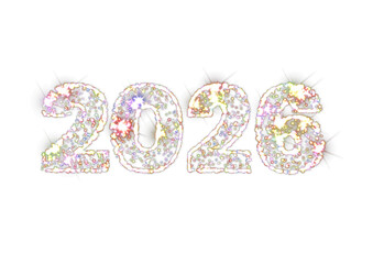 Transparent new year 2026 with colorful sparking lights