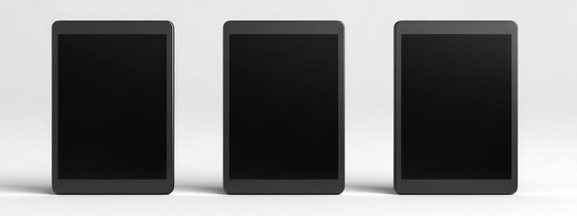 Three dark gray tablets on a light gray surface