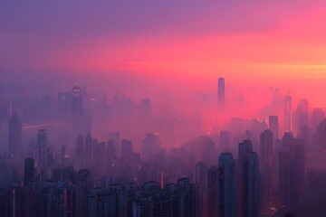 Fototapeta premium haze softens dawn cityscape with crisp low light for high resolution marketing visuals