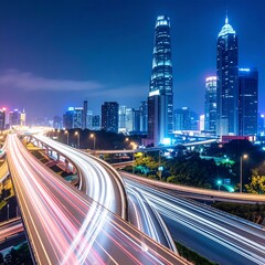 Night city highway intersection