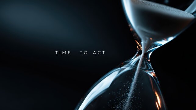 Hourglass with the words 'Time to Act' on a dark background