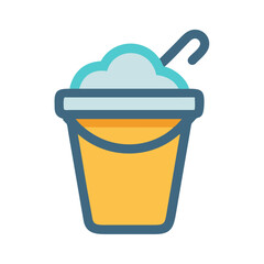 A cartoon bucket filled with white foam top on transparent background