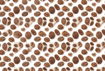 Minimalist Coffee Bean Pattern  Seamless Repeat of Coffee Bean Shapes on a White Backdrop. Ideal for Textures and Backgrounds.