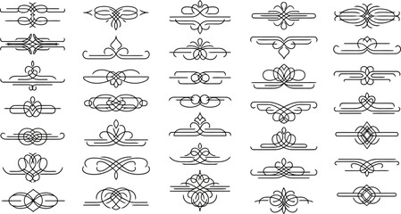 Vector art of compilation of elegant black decorative line art elements