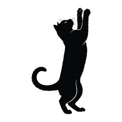 Playful Silhouette: A sleek black cat stands upright, paws outstretched, reaching toward an unseen object. This minimalist design evokes a sense of curiosity and energetic activity.