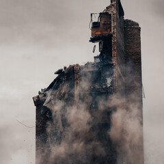 ruined street and destroyed houses the city Kiev war in Ukraine