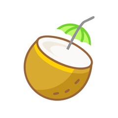 Cartoon coconut drink with straw and shade on transparent background