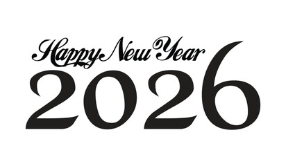 Happy new year 2026 vector illustration in black and white.