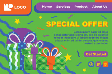Gift Box in Various Bright Color for Special Offer Web Landing Page Banner Flat Cartoon Background