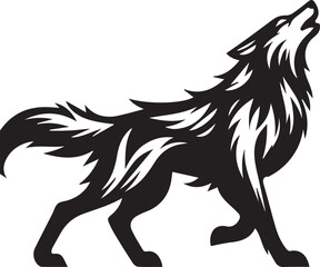 Howling Wolf Vector Silhouette - Wild Animal Logo Illustration