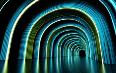 Colorful Arches with Neon Lights Creating a Futuristic Tunnel