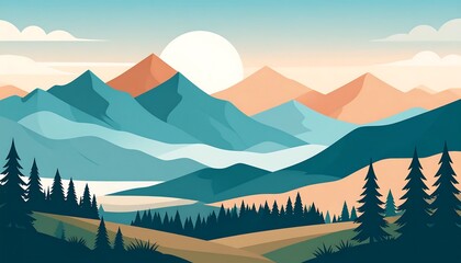 Naklejka premium Mountain landscape at sunrise