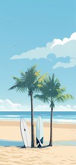Fototapeta premium Coastal Serenity: Surfboards and Palm Trees