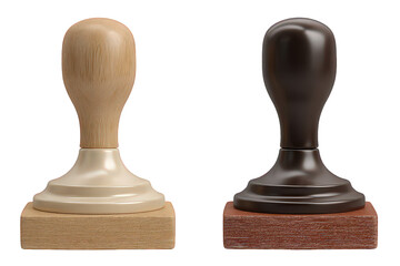 Two Wooden Stamp Handles In Light Beige And Dark Brown
