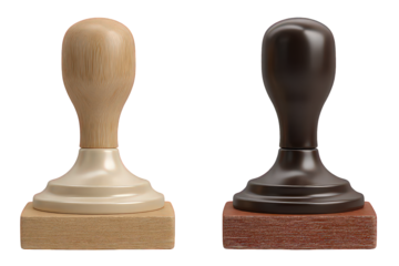 Two Wooden Stamp Handles In Light Beige And Dark Brown