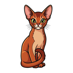 Graceful Abyssinian Cat Portrait: A regal Abyssinian cat with striking amber eyes sits elegantly, displaying its unique ticked coat and attentive expression in a professionally crafted illustration.
