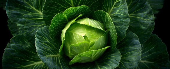 Obraz premium the fresh green cabbage head with crunchy leafy layers and vibrant leaves