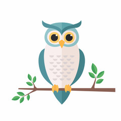 Naklejka premium Vector design of owl on branch, symbolizing intelligence, wisdom, and forest wildlife.